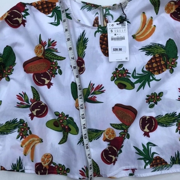 Zara Tropical Fruit Print Crop Blouse Shirt Small - Picture 6 of 7